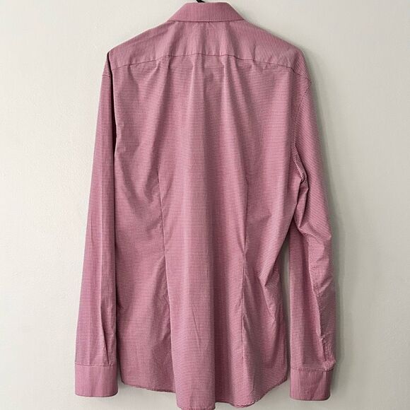DKNY Tailored Mens Shirt Reddish Pink Check Approximate Size Large *See Details - Picture 7 of 8